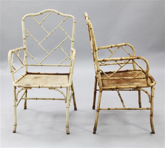 A set of six 19th century French cast iron simulated bamboo garden chairs, H.2ft 2in.